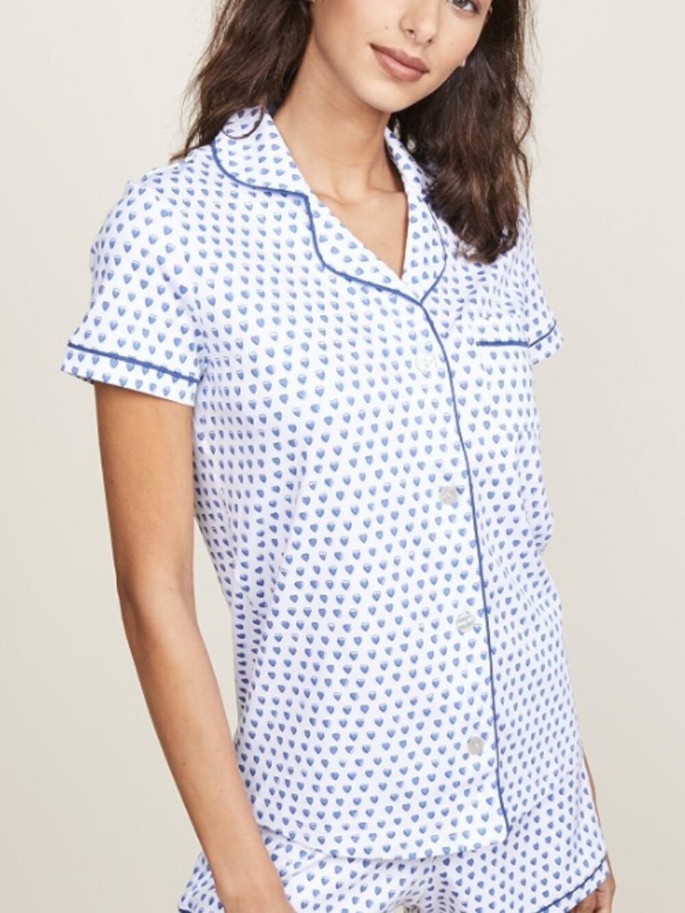 Roller Rabbit Hearts Polo Pajama Top White Blue Large